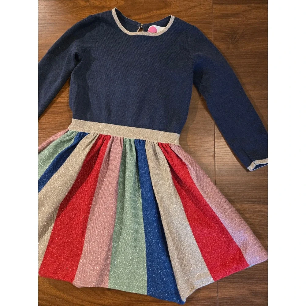 Mini Boden Kids Navy Blue Rainbow Metallic‎ Sparkle Knit Dress 3-4Y G0237